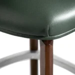 Dark Green Leather Upholstered Walnut Wood Bar Stool with Footrest