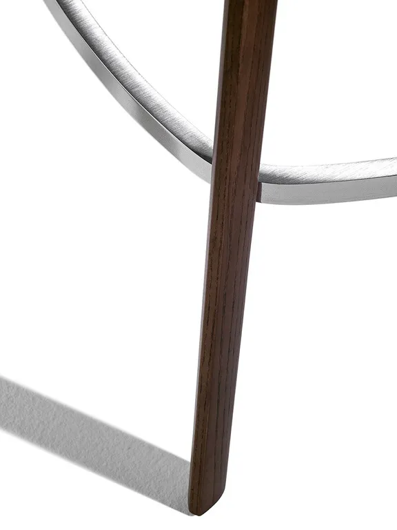 Dark Green Leather Upholstered Walnut Wood Bar Stool with Footrest