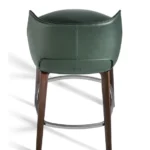 Dark Green Leather Upholstered Walnut Wood Bar Stool with Footrest