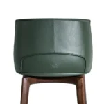 Dark Green Leather Upholstered Walnut Wood Bar Stool with Footrest