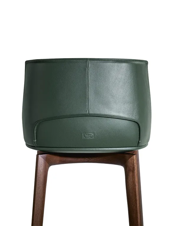 Dark Green Leather Upholstered Walnut Wood Bar Stool with Footrest