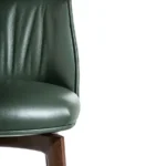 Dark Green Leather Upholstered Walnut Wood Bar Stool with Footrest