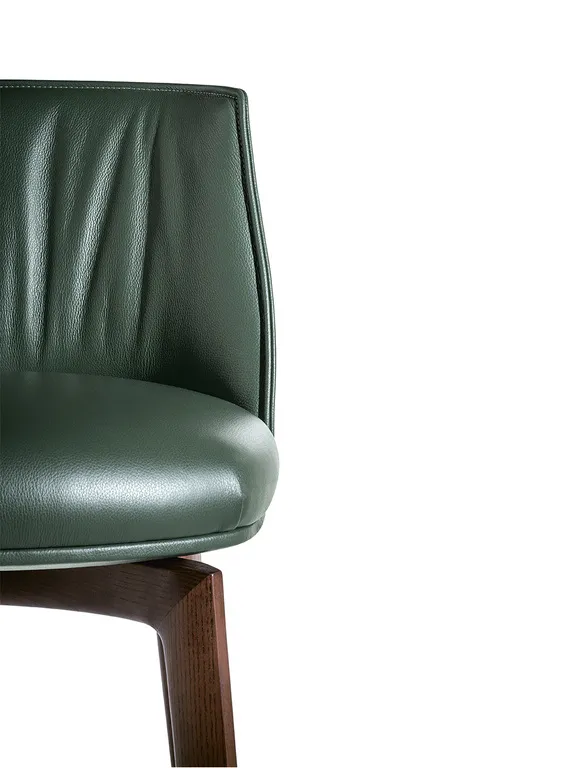 Dark Green Leather Upholstered Walnut Wood Bar Stool with Footrest