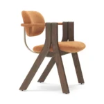 Orange Velvet Chair Oak Frame Brass Accent Modern Armchair Stylish Seating