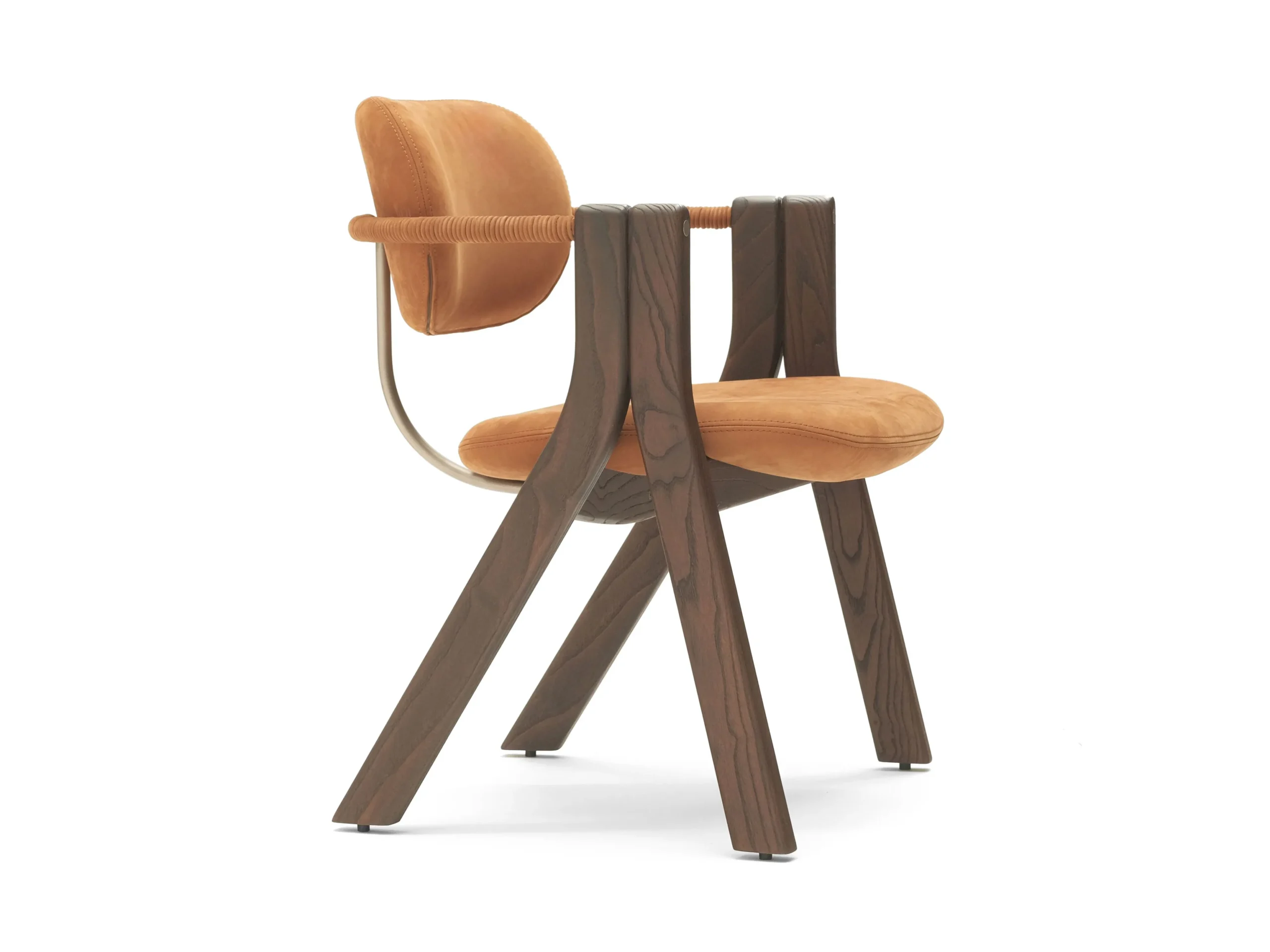 Orange Velvet Chair Oak Frame Brass Accent Modern Armchair Stylish Seating