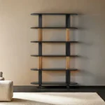 Two Tone Multi Tier Wooden Open Display Shelf with Contrast Panels