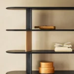 Two Tone Multi Tier Wooden Open Display Shelf with Contrast Panels