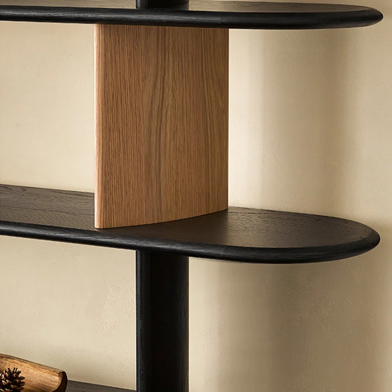 Two Tone Multi Tier Wooden Open Display Shelf with Contrast Panels