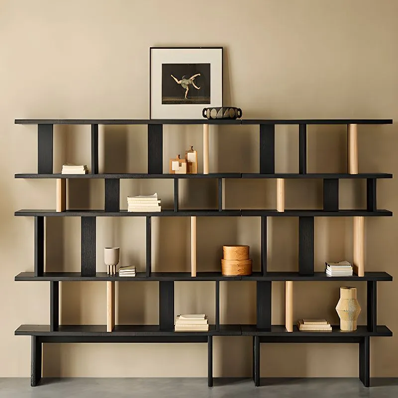 Geometric Grid Two Tone Wooden Open Display Shelf Bookcase