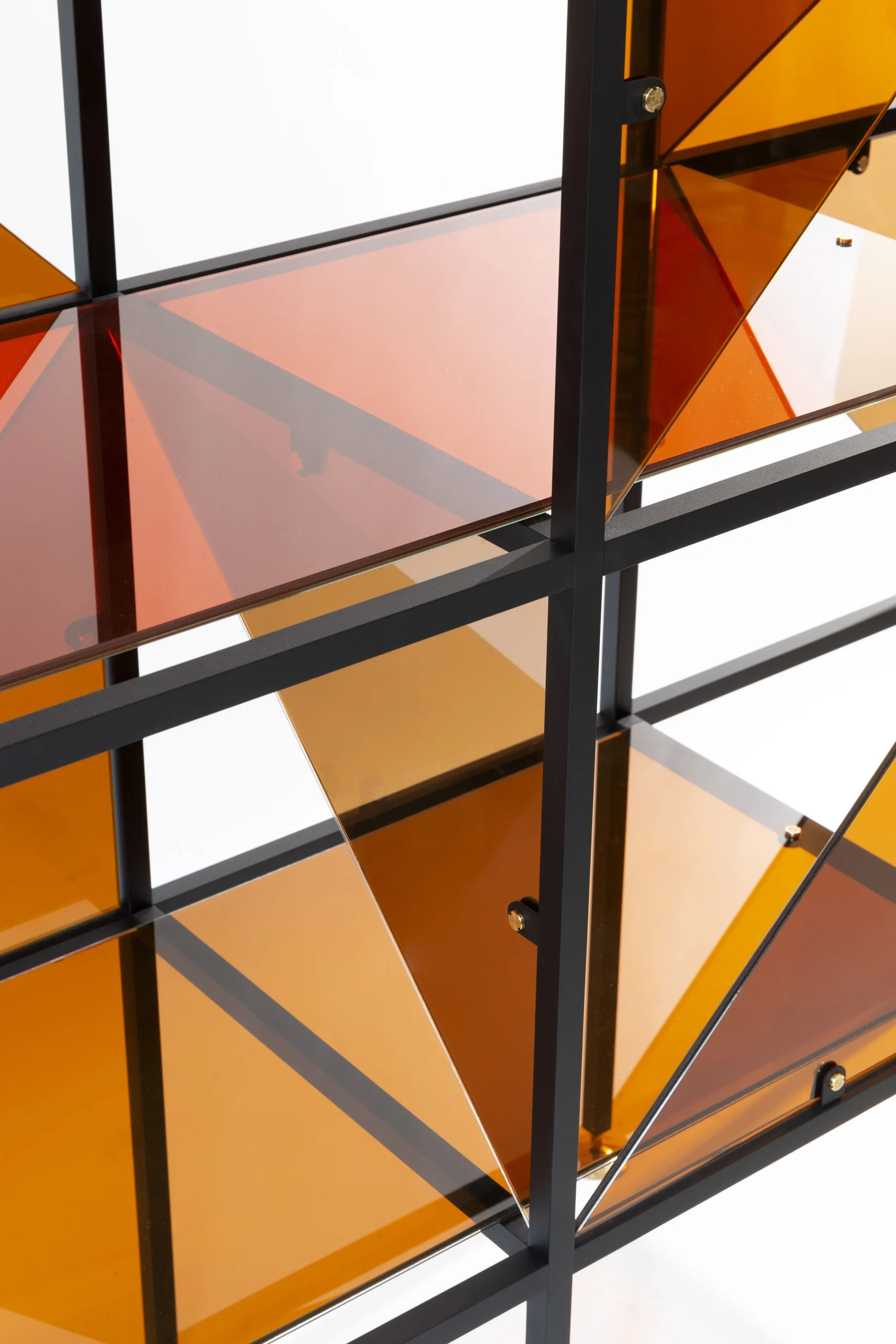 Geometric Pattern Metal Frame Open Display Bookshelf Sideboard with Acrylic Panels