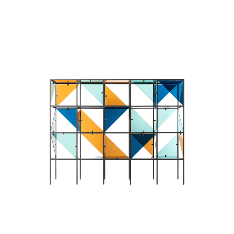 Geometric Pattern Metal Frame Open Display Bookshelf Sideboard with Acrylic Panels