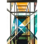 Geometric Pattern Metal Frame Open Display Bookshelf Sideboard with Acrylic Panels