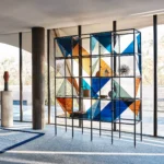 Geometric Pattern Metal Frame Open Display Bookshelf Sideboard with Acrylic Panels