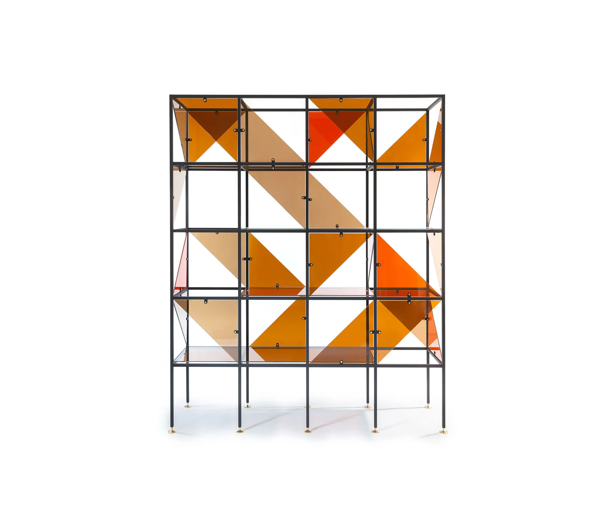 Geometric Pattern Metal Frame Open Display Bookshelf Sideboard with Acrylic Panels