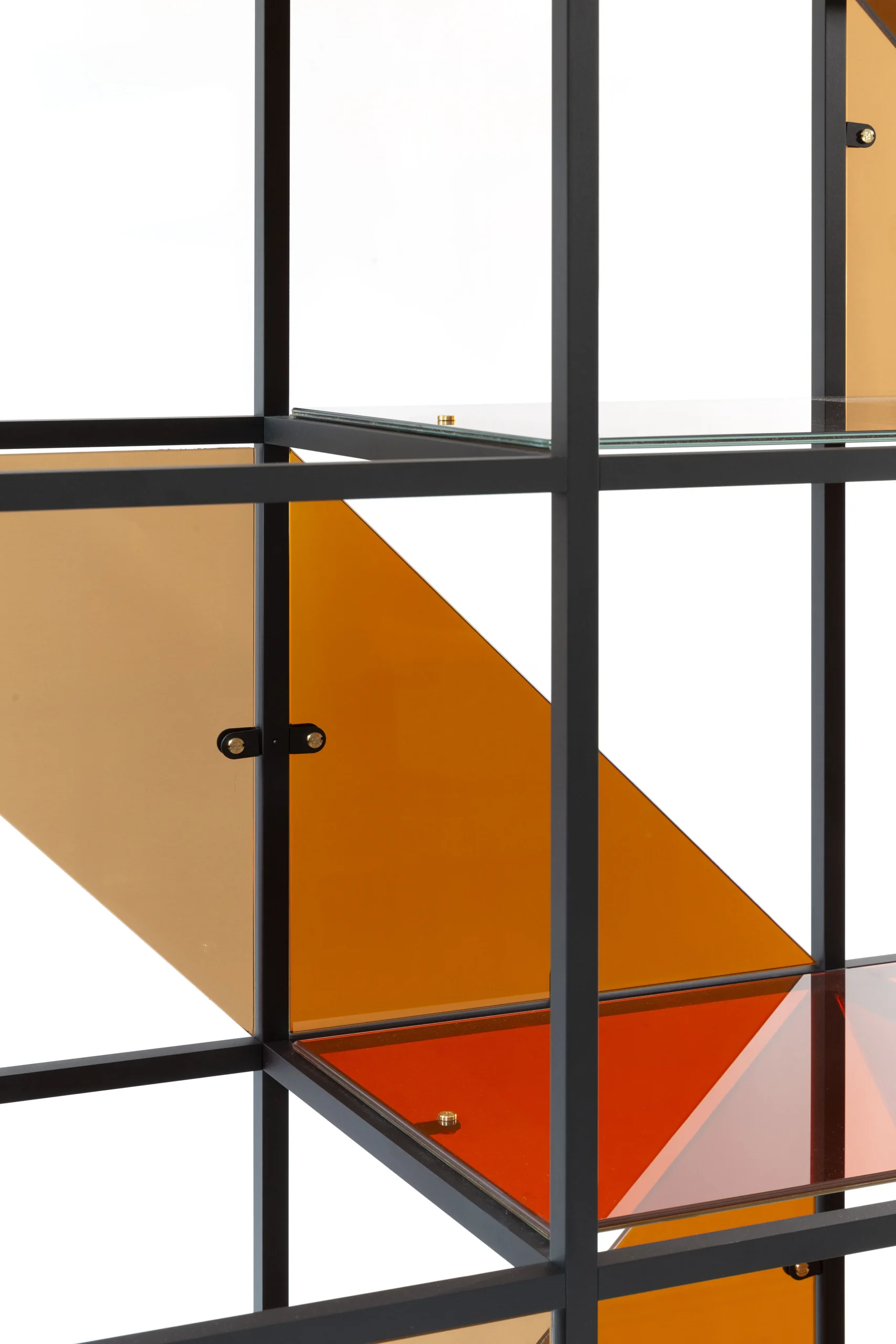 Geometric Pattern Metal Frame Open Display Bookshelf Sideboard with Acrylic Panels