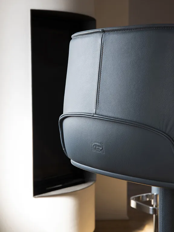 Grey Leather Adjustable Swivel Bar Stool with Chrome Base