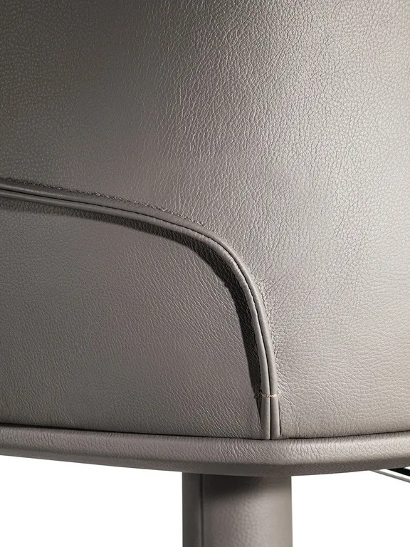 Grey Leather Adjustable Swivel Bar Stool with Chrome Base