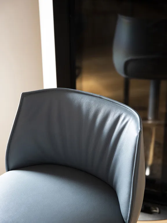 Grey Leather Adjustable Swivel Bar Stool with Chrome Base