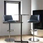 Grey Leather Adjustable Swivel Bar Stool with Chrome Base
