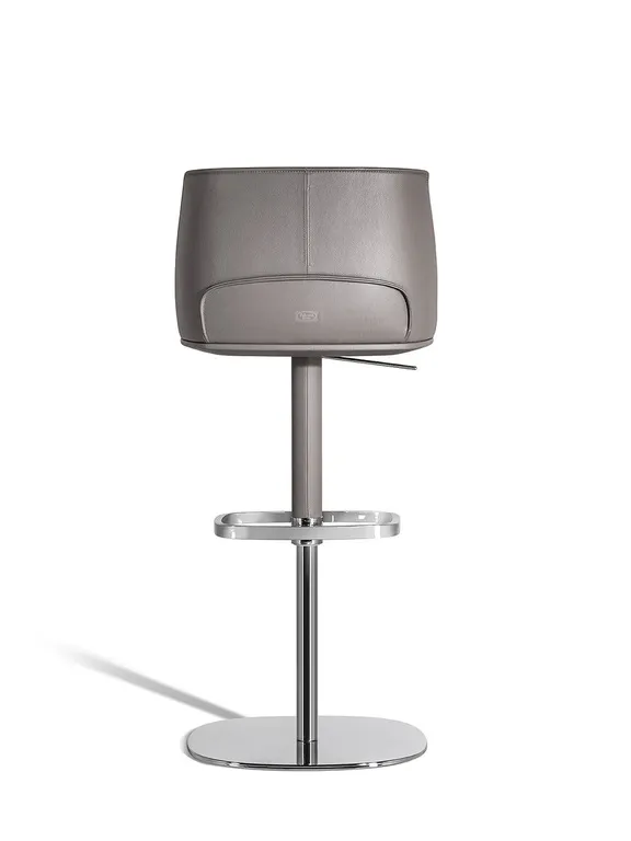 Grey Leather Adjustable Swivel Bar Stool with Chrome Base