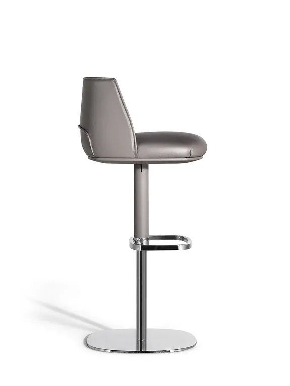 Grey Leather Adjustable Swivel Bar Stool with Chrome Base