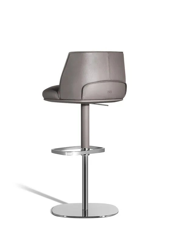 Grey Leather Adjustable Swivel Bar Stool with Chrome Base