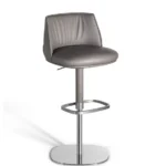 Grey Leather Adjustable Swivel Bar Stool with Chrome Base
