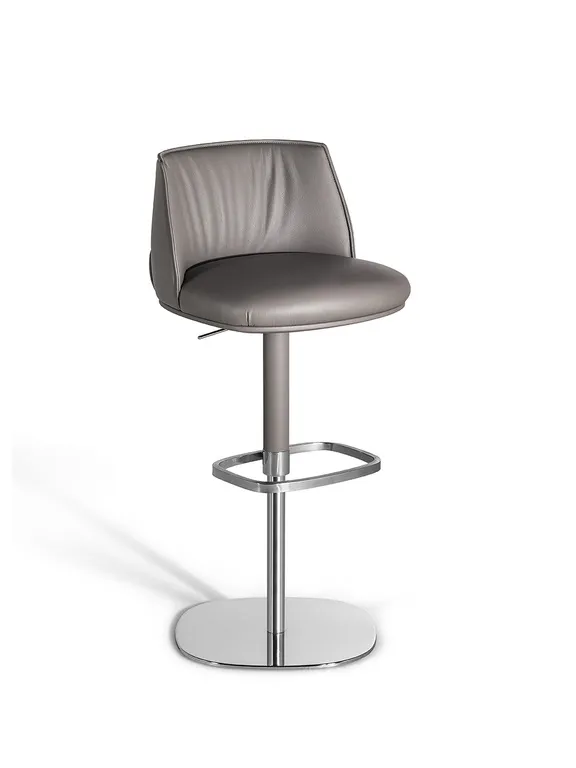 Grey Leather Adjustable Swivel Bar Stool with Chrome Base