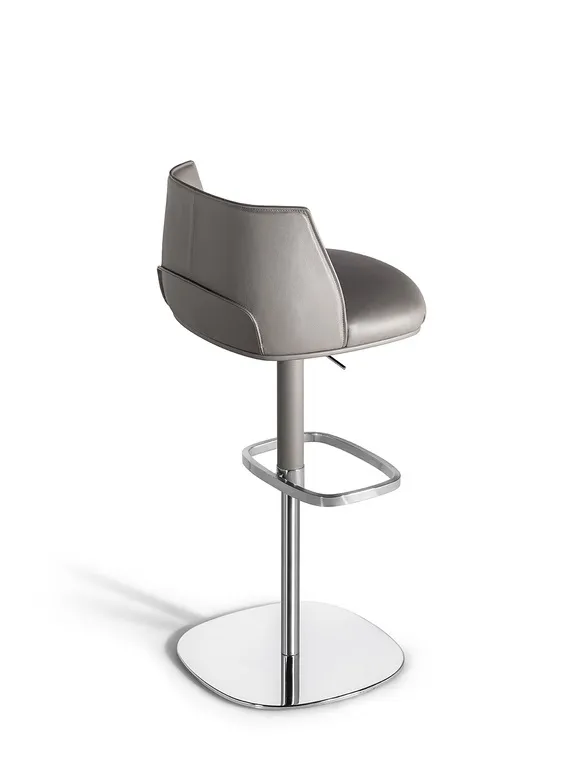 Grey Leather Adjustable Swivel Bar Stool with Chrome Base