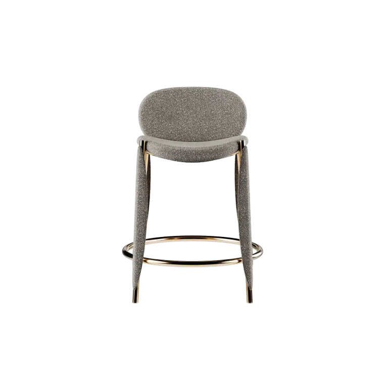 Grey Textured Fabric Bar Stool with Gold Metal Frame
