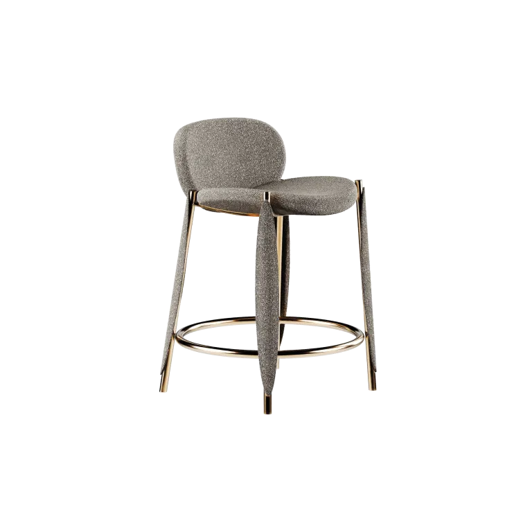 Grey Textured Fabric Bar Stool with Gold Metal Frame