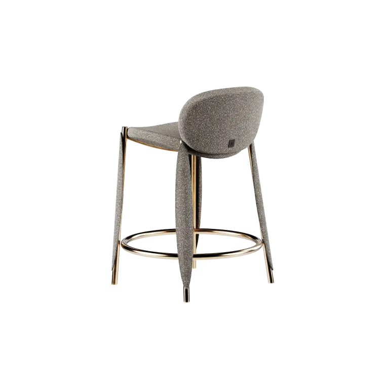 Grey Textured Fabric Bar Stool with Gold Metal Frame