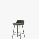 Light Beige Fabric Upholstered Metal Leg Bar Stool