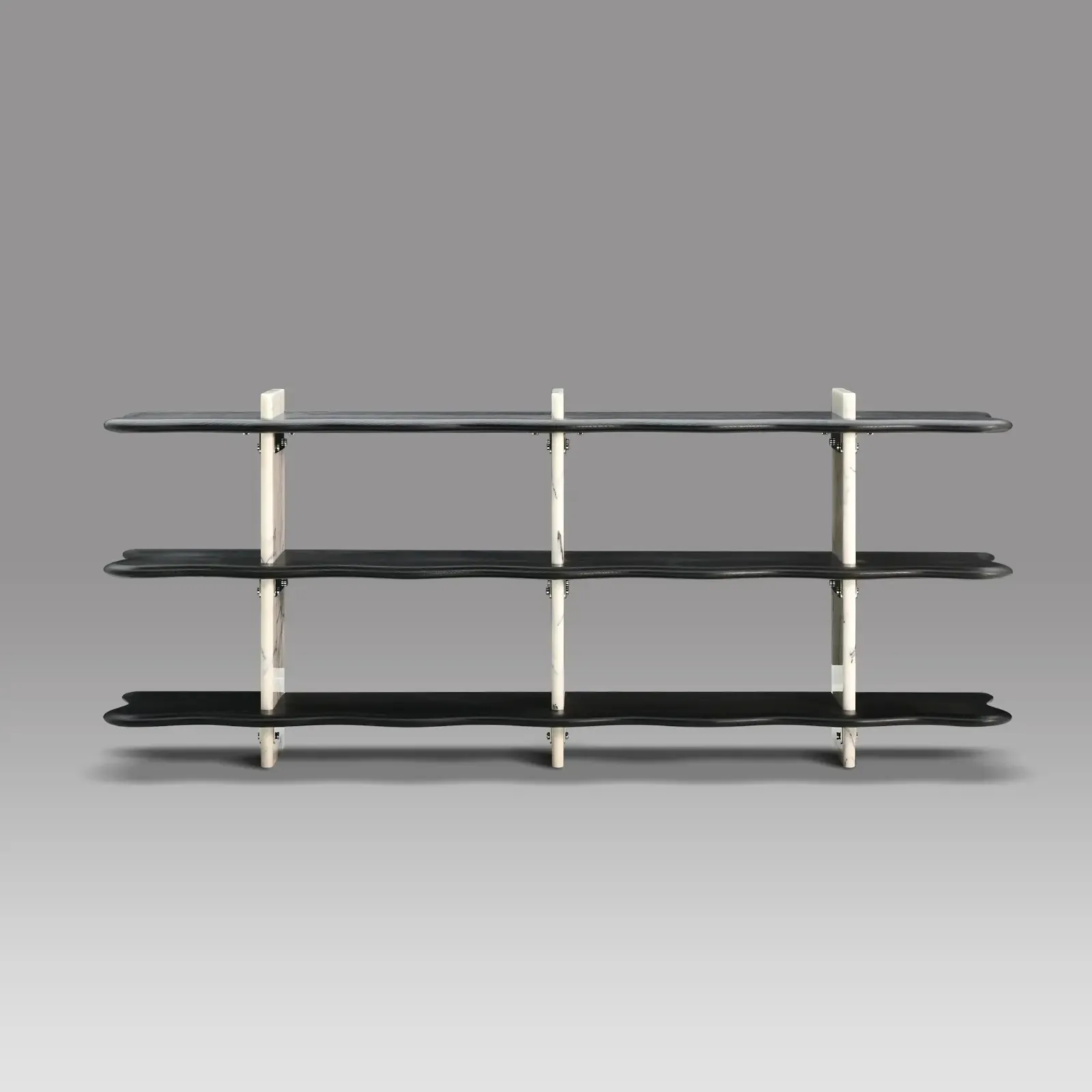 Marble and Wood Three Tier Floating Wall Mounted Shelf