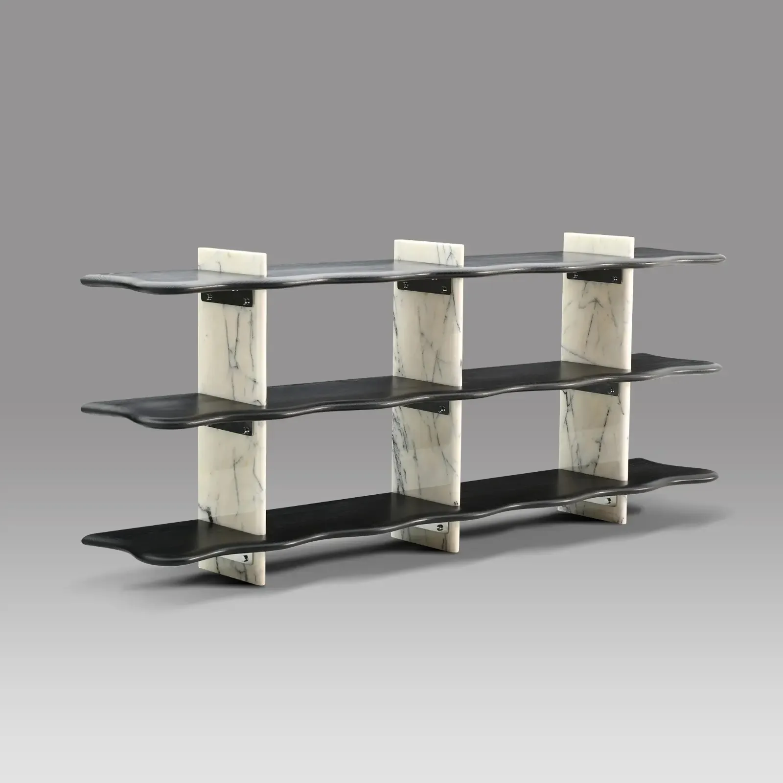 Marble and Wood Three Tier Floating Wall Mounted Shelf