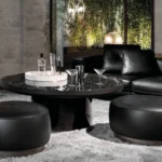 Minimalist Green Marble Round Coffee Table Metal Pedestal