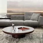 Minimalist Green Marble Round Coffee Table Metal Pedestal