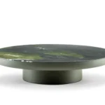 Minimalist Green Marble Round Coffee Table Metal Pedestal