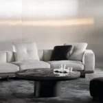 Minimalist Green Marble Round Coffee Table Metal Pedestal