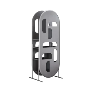 Modern Curved Metal Frame Open Display Shelf with Cutout Compartments