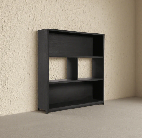 Modern Matte Black Wooden Multi Compartment Open Display Shelf Bookcase