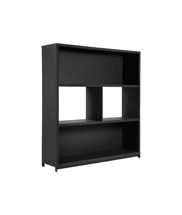 Modern Matte Black Wooden Multi Compartment Open Display Shelf Bookcase