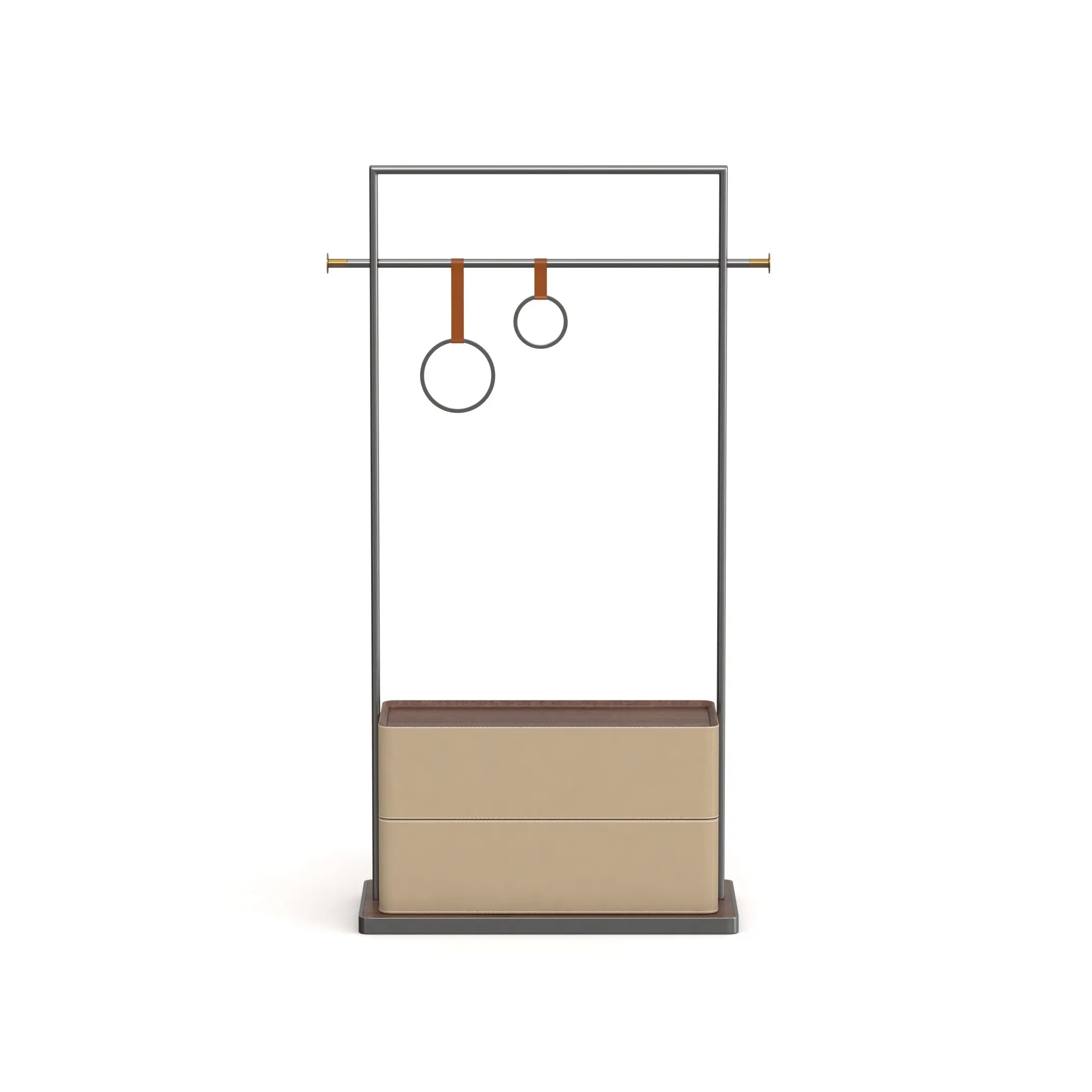 Modern Metal Coat Stand with Two Drawers and Hanging Hooks