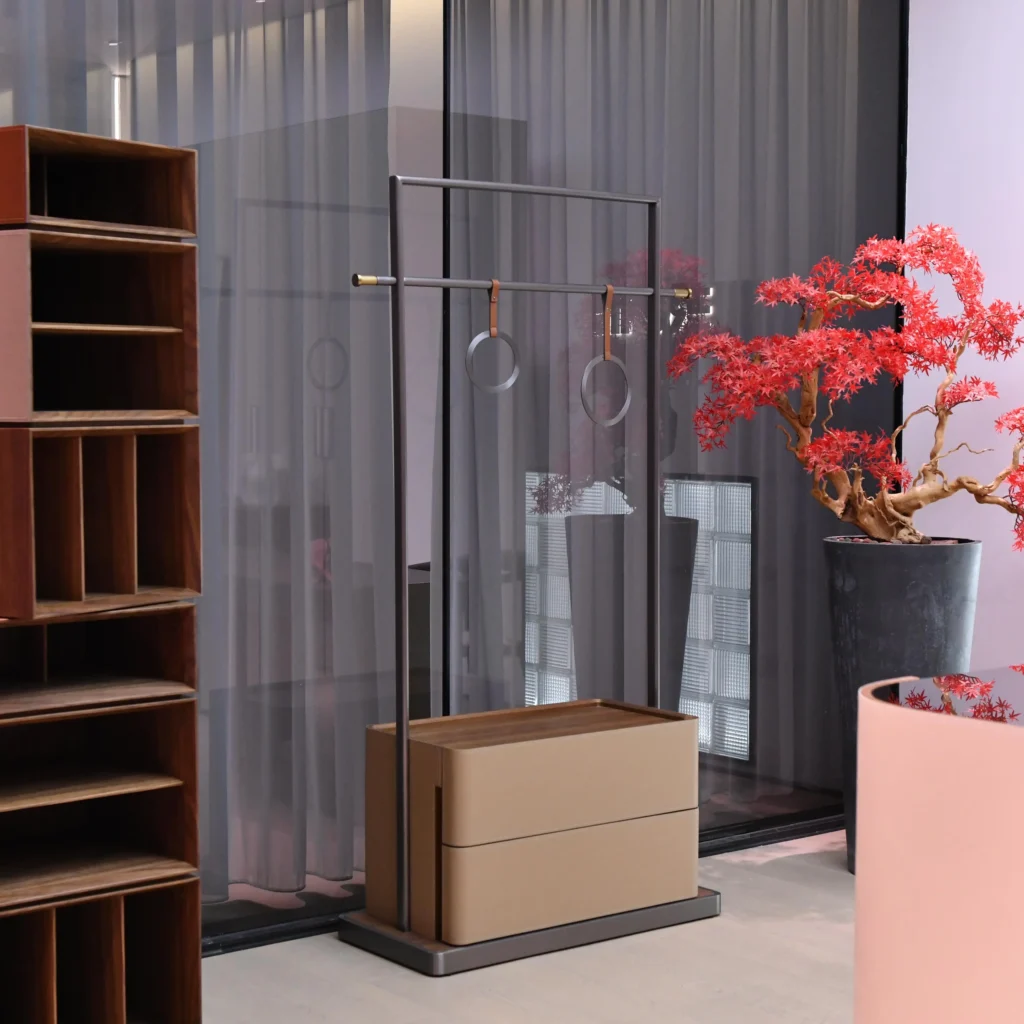 Modern Metal Coat Stand with Two Drawers and Hanging Hooks