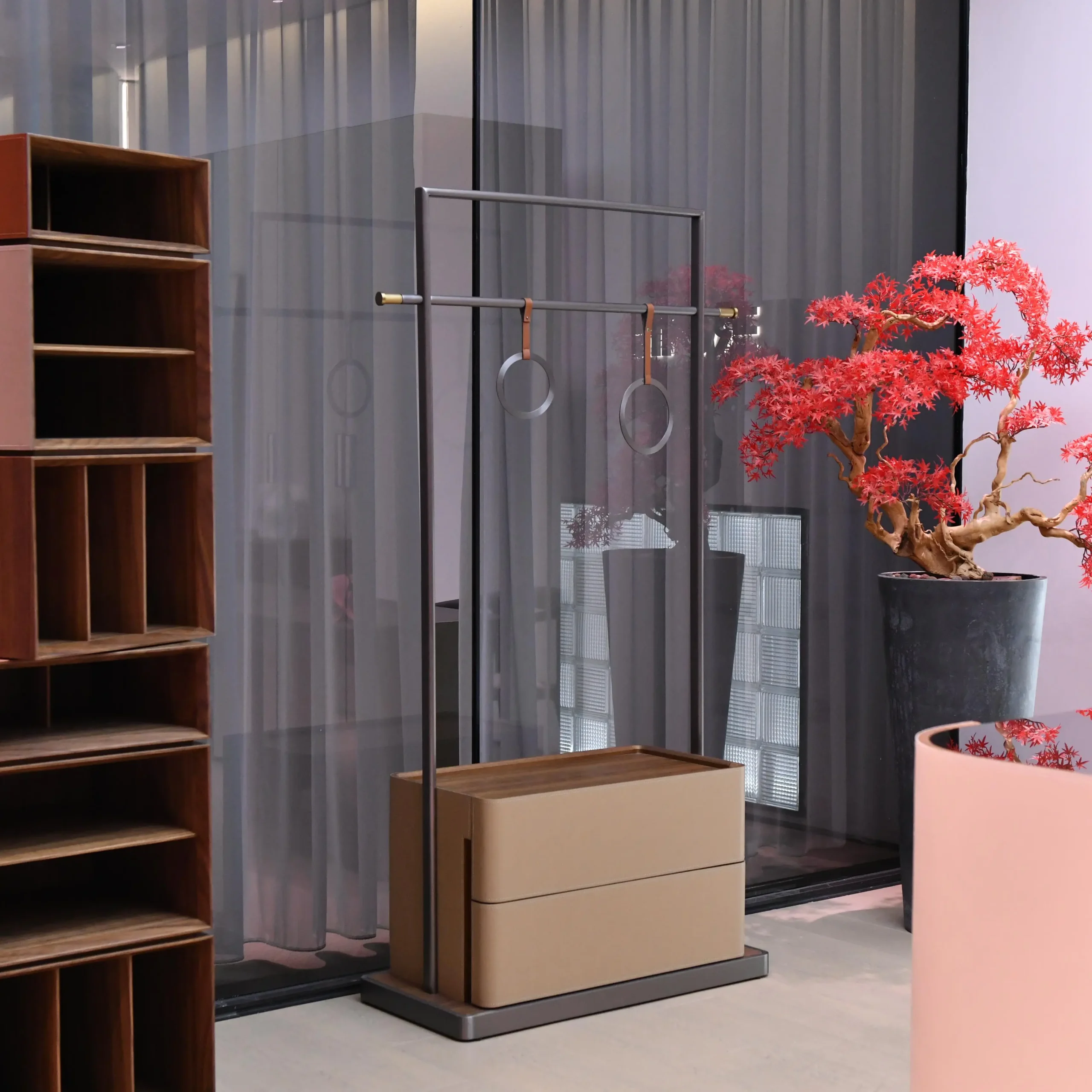 Modern Metal Coat Stand with Two Drawers and Hanging Hooks