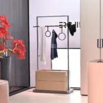 Modern Metal Coat Stand with Two Drawers and Hanging Hooks