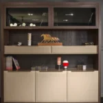 Modern Two Tone Wooden Display Shelf with Closed Storage Cabinets