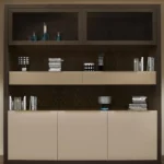 Modern Two Tone Wooden Display Shelf with Closed Storage Cabinets