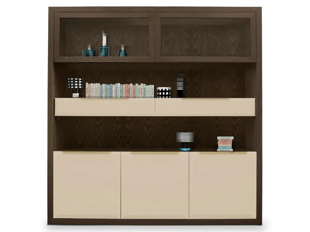 Modern Two Tone Wooden Display Shelf with Closed Storage Cabinets
