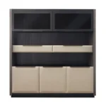 Modern Two Tone Wooden Display Shelf with Closed Storage Cabinets